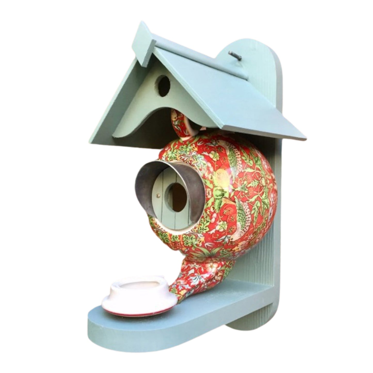 William Morris Blue Teapot Bird House And Feeder