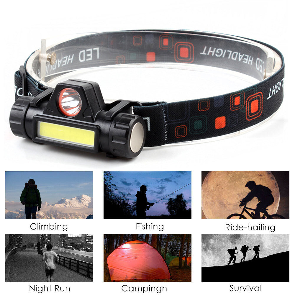 Waterproof LED headlamp COB work light 2 light mode with magnet headlight built-in 18650 battery suit for fishing, camping, etc.