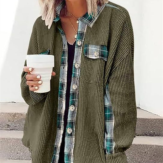 Women's Fashion Casual Waffle Stitching Shirt Top