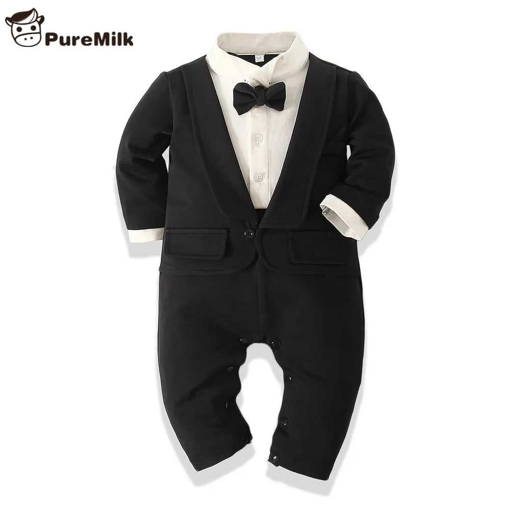 PureMilk Newborn Baby boy Clothes Cotton Soft Long Rompers White/ Black For Baby Bodysuit Jumpsuit