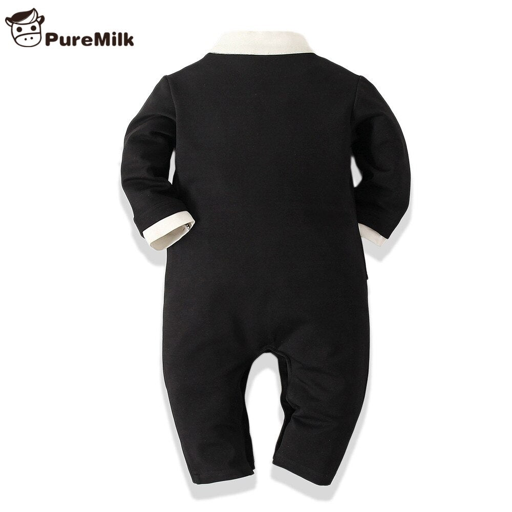 PureMilk Newborn Baby boy Clothes Cotton Soft Long Rompers White/ Black For Baby Bodysuit Jumpsuit