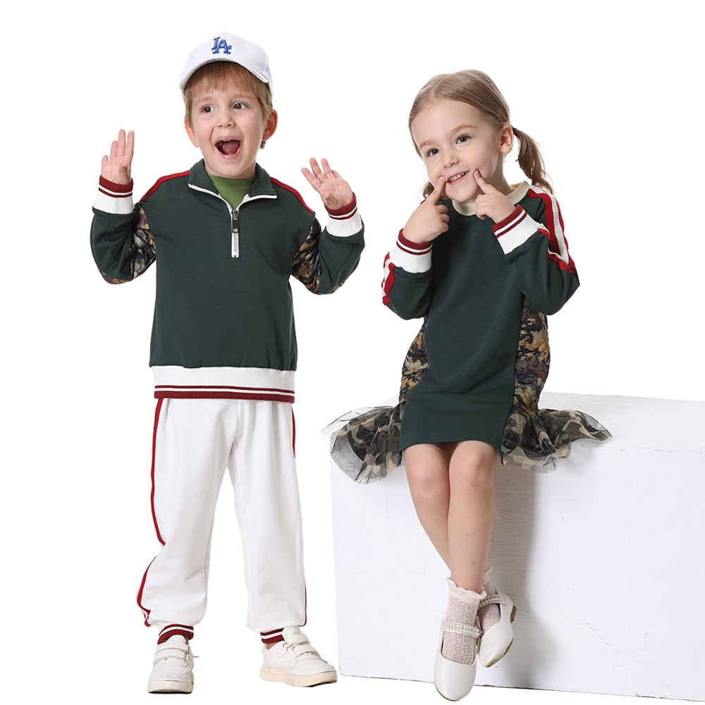 Children' 1 To 14 Fall Winter Hoodie Stretchy Soft Dress Cotton Turtleneck Sweatshirt Family Matching Clothes