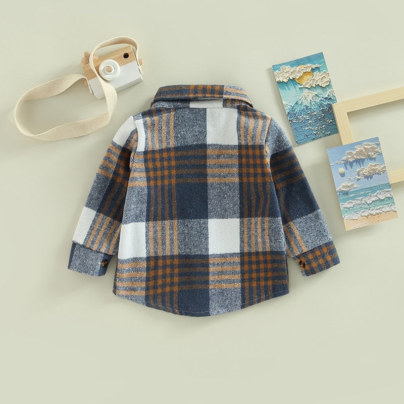 Autumn Kids Baby Boys Girls Plaid Shirt Jacket Casual Lapel Long Sleeve Button Cardigan Jacket Coat Fall Clothes